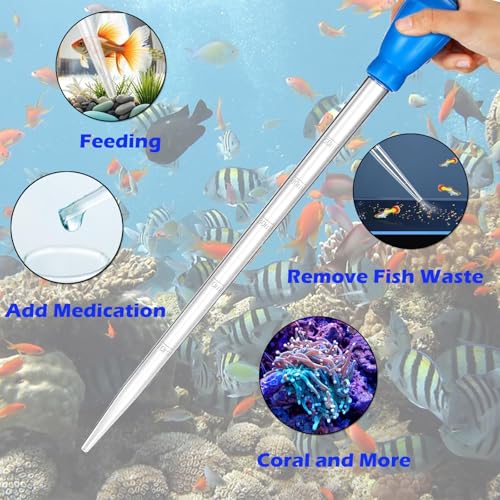 Image of KABASI Coral Feeder Fish Feeder Waste Clean Tool, 50ml Manual Acrylic Pipette Suction Dropper with 2PCS Extension Pipes for Fish Tank Cleaning, Water Changer Waste Remover for Aquarium
