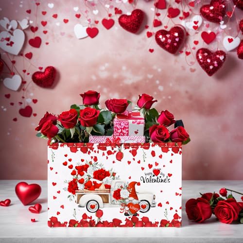 Image of Cute Large Valentine's Day Gift Basket Empty Heart Decor Storage Bin for Kid Baby Room Decor (White Truck Roses)