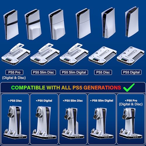 ps5slimpro cooling station with controller charging station for sony console playstation 5 slimampstandard discdigital console ps5 pro stand cooler accessories incl cooling fan3 usb hubs