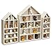 Ikee Design House-Shaped Wooden Shadow Cubby Box Display Shelf Toy Organizer Storage Shadow Box for Mini Toys Figures, Set of 3, Wash White Color, 10" W x 2 1/4" D x 15" H