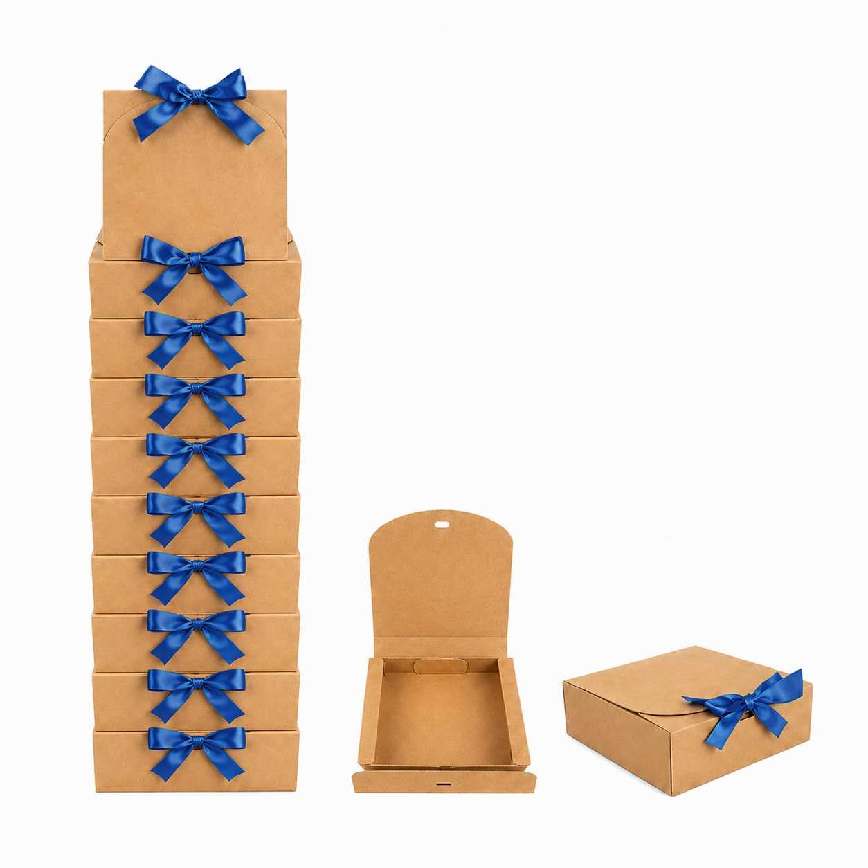 Emartbuy Brown Kraft Gift Box with Dark Blue Ribbon – 16.5 x 16.5 x 5 cm – Fits Jewellery, Soap Bars & Small Candles – Birthdays Weddings Christmas Corporate Gifting Trade Wholesale – Pack of 12