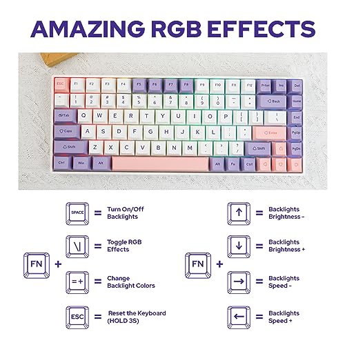 EP84 Plus, tastiera meccanica da gioco con driver programmabile, 2,4 GHz/BT 5.0/USB-C, RGB, NKRO, PBT per Mac/Win/Gamers (Bauhinia, Mulan) - Tastiera gaming - Immagine 5