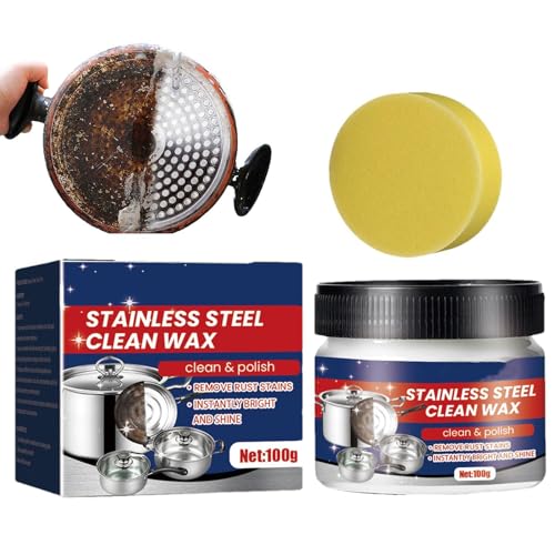 Mivpzisk ステンレスクリーンワックス、ステンレス用クリーニングペースト - ステンレス用クリーニングペーストステンレススチールクリームを磨く,鍋底クリーナー 100g 強力オーブンクリーナー 調理器具クリーナー レンジフード、ストーブ、鍋用