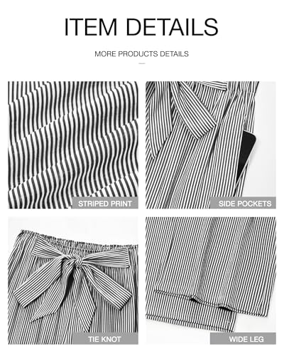 Image of BTFBM Pants for Women 2026 Spring Clothes Striped High Waist Tie Knot Dressy Casual Wide Leg Palazzo Work Trousers Pants