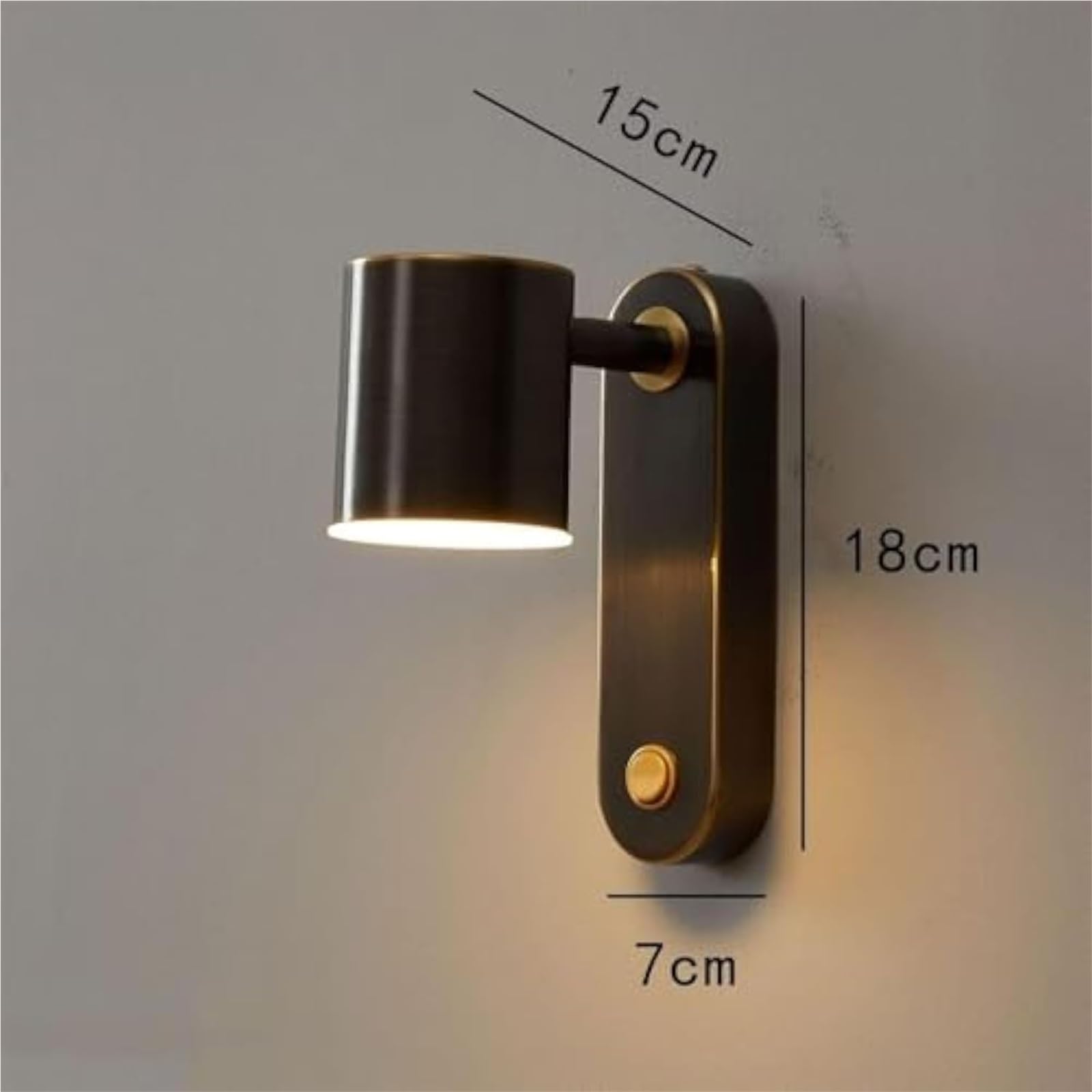 Regulowana lampa do czytania przy łóżku, montowana na ścianie, z włącznikiem/wyłącznikiem, 7 W, ściemnialna, kinkiet, 3 tryby kolorów, oprawa szczotkowana miedź, do użytku wewnątrz