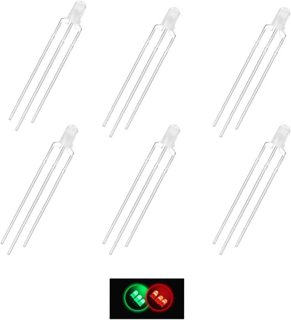 SaNzia 10 PCS 3mm LED Diodes Micro Red Green Light Bi-Color Common Cathode/Anode Diffused Bulb Lamps Individual Light LED Diode (Color : Common Anode)