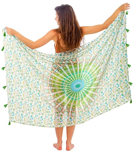 Boho Chic Pareo - Mandala Pareo - Copricostume da bagno - Abito da spiaggia - Wrap, Turchese pavone, Taglia Unica
