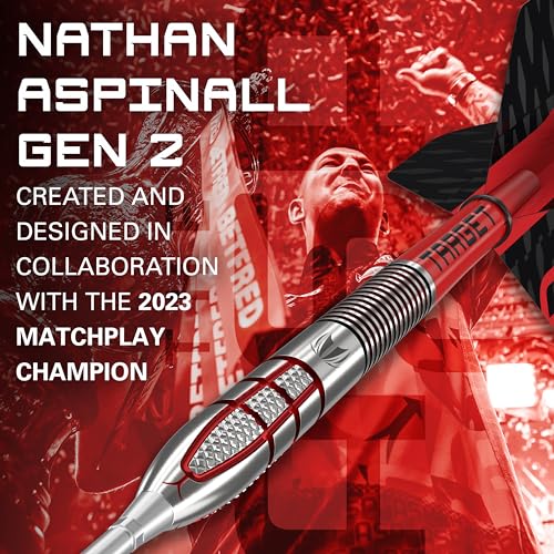 Target Darts Nathan Aspinall Gen 2 22G 95% Tungsten Swiss Point Steel Tip Darts Set, Silver and Red - Image 2