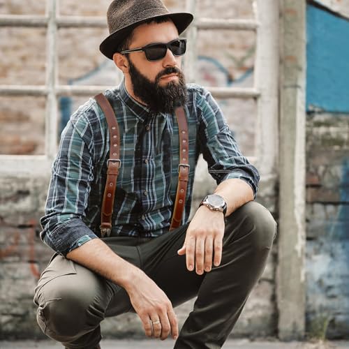 Image of Ringsun Genuine Leather Suspenders for Men, Y Design Hidden Suspenders Under Clothes, Adjustable Accessories for Men