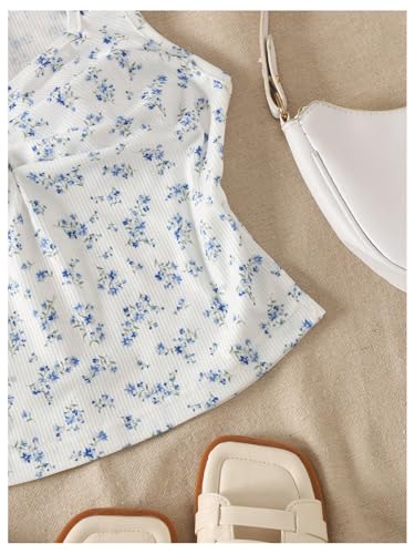 Girl's 2 Packs Ditsy Floral Sleeveless Tank Tops Ruched Ribbed Square Neck Cute Summer Top4