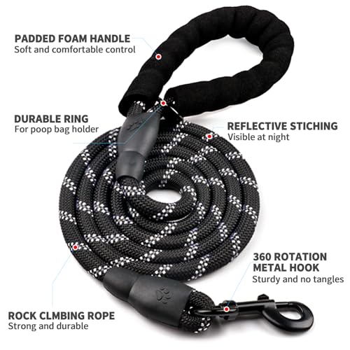Image of COOYOO Dog Leash 6 FT Heavy Duty - Comfortable Padded Handle - 1 /2 inch Reflective Dog Leash for Medium Large Dogs with Poo Bag Dispenser