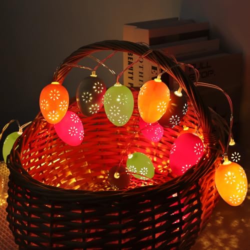 AGOTD Lichterkette Ostern, 10 LED Ostereier Lichterkette mit Timer Batteriebetrieb Osterdeko Tischdeko