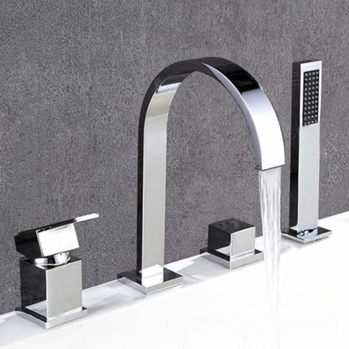Juego de alcachofa de ducha cromada de 4 agujeros, monomando de cascada, mezclador moderno para grifos de baño, elegante grifo de baño y diseño elegante