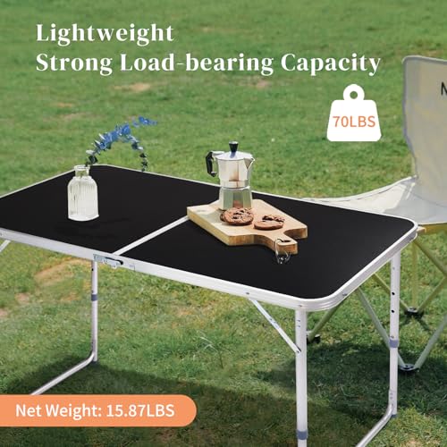 Mesa Plegable Trygoal 4FT, Mesa de Camping Portátil con Altura Ajustable, Estructura de Aluminio y Superficie Impermeable, Mesa de Picnic Negra miniatura 6