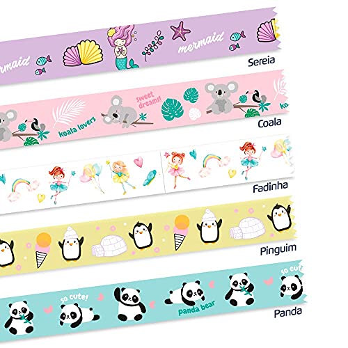Leo&Leo Washi Tape Fantasy, Fita Adesiva Decorada 12,5x3m, 5 Fitas