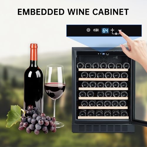 Image of 24'' Wine fridge - 46 Bottle Capacity wine cooler refrigerator, Stable Temperature Control, Digital Control Panel, Stainless Steel & Tempered Glass, Safety Lock,Lockable Wine Cellar for Home, Bar