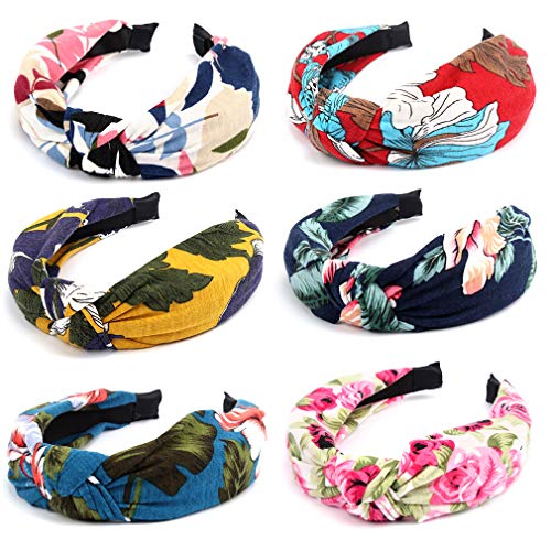 CUBACO 6 Pcs Knotted Headbands for Women Boho Headbands Womens Headbands Fashion Turban Headbands for Women Criss Cross Floral Wide Headbands Elastic Hair Accessories for Women