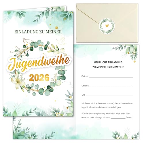 Dercylele 12 Jugendweihe Einladungskarten mit Umschlägen Aufkleber Einladungskarten Jugendweihe Mädchen Junge Einladung für Jugendfeier Party