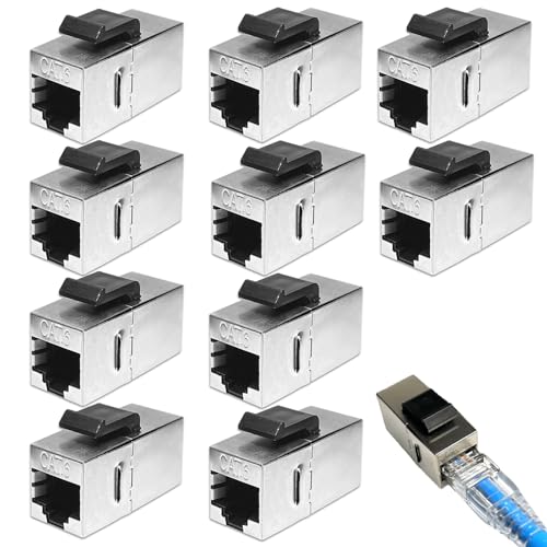 Leikurvo Acoplamiento RJ45 CAT6a Keystone Módulo 10 Unidades 10 Gbit/s Módulo Acoplador de Red Conector Blindado Keystone Jack, RJ45 Hembra para Extensión Ethernet Cable