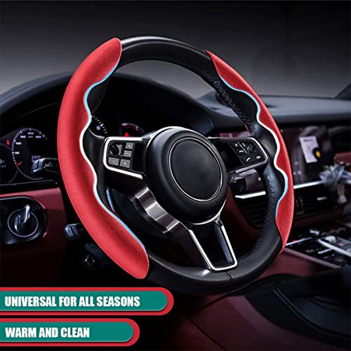 Image of Automaze New Suede Texture Steering Wheel Grip Cover for Cars, Safe and Non Slip Car Interior Accessory (Suede Red)