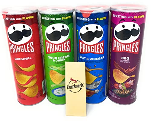 Pringles Chips Variety Pack Potato Crisps Snack Packs ( 1) Original (1) Sour Cream & Onion (1) Salt & Vinegar (1) Bbq Flavored Snacks Bundle With Kokobunch Kit | 4Pk #TOP13