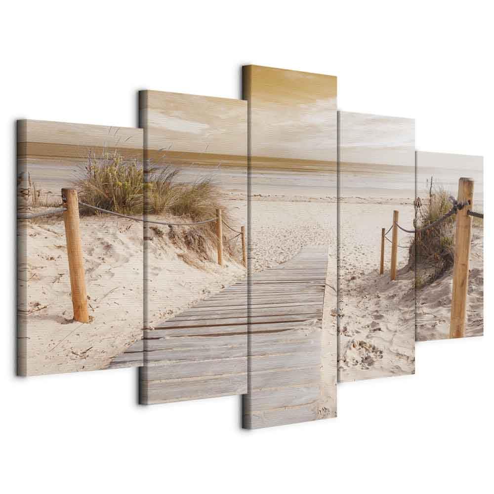 Tableau Décoratif Paysage Mer 150x50 Cm - Impression Toile B&D XXL Vert Gris
