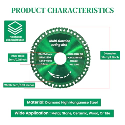 Image of Serplex Multi-function Cutting Disk for Grinder 4 inch Indestructible Disc Compatible with Grinder, Multifunctional Cutting Saw Blade, Composite Cutting Discs for PVC Pipes, Stone, Ceramic, Wood