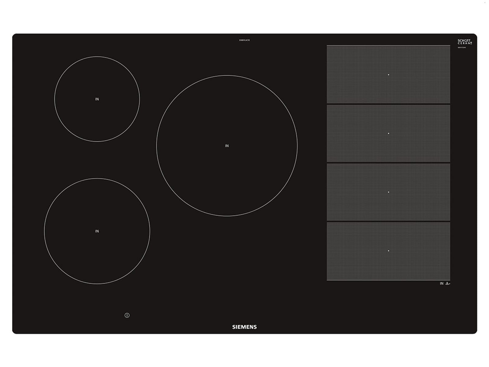 Siemens EX801LVC1E hobs Negro, Acero inoxidable Integrado Con - Placa (Negro, Acero inoxidable, Integrado, Con placa de inducción, Vidrio y cerámica, 2200 W, 14,5 cm)