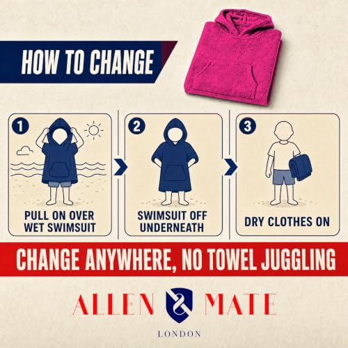 Image of ALLEN & MATE Kids Surf Poncho Towel Robe, Hooded Changing Robe, 6-13 Years