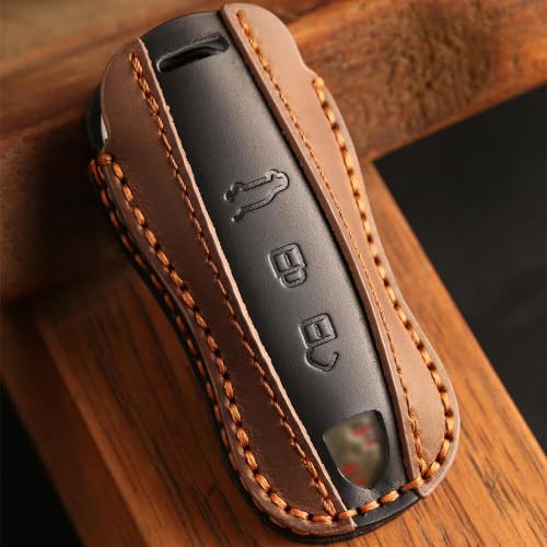Image of keyzone dual leather key cover for Porsche 911, Cayenne, Panamera, Taycan 3 button smart key