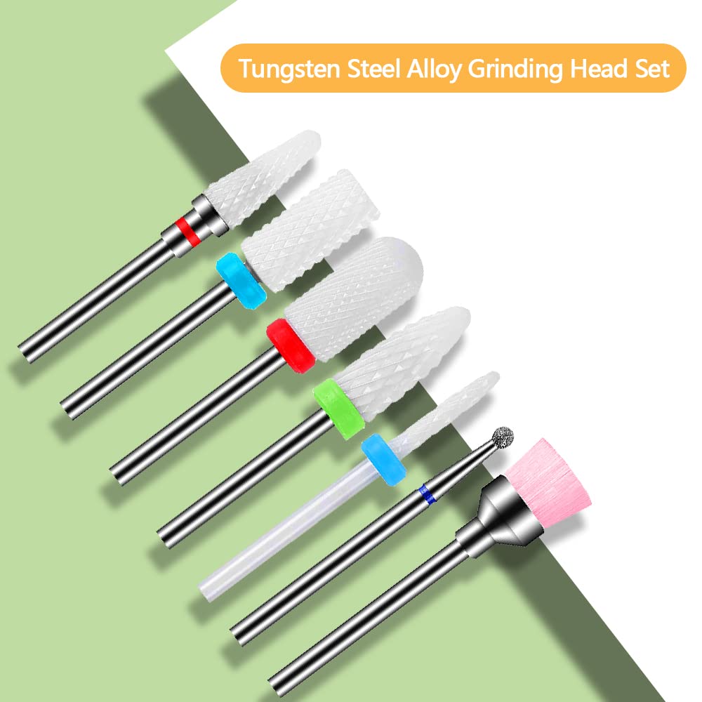 Punte Fresa Unghie Ceramica 7 pezzi kit Punta da Trapano per Unghie Elettrica Professionale Strumenti Diamond Nail Drill per Rimozione Gel, Manicure, Pedicure, Uso Domestico