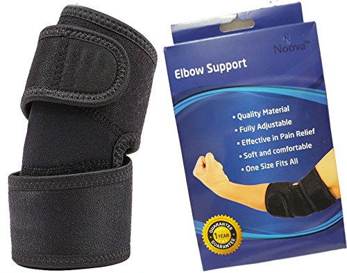 Elbow Brace, Noova Eblow Sleeve Support Wrap Band Guard for Tennis & Golfers Elbow, Quality Neoprene Sports and Gym Accessories (Black, One Piece)