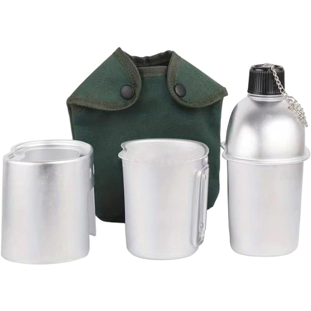 Baokuan 4Pcs Military Canteen Army Canteen Wwii Us G.i. Style Canteen Kit With Aluminum Cup Stove For Hiking Backpacking Camping