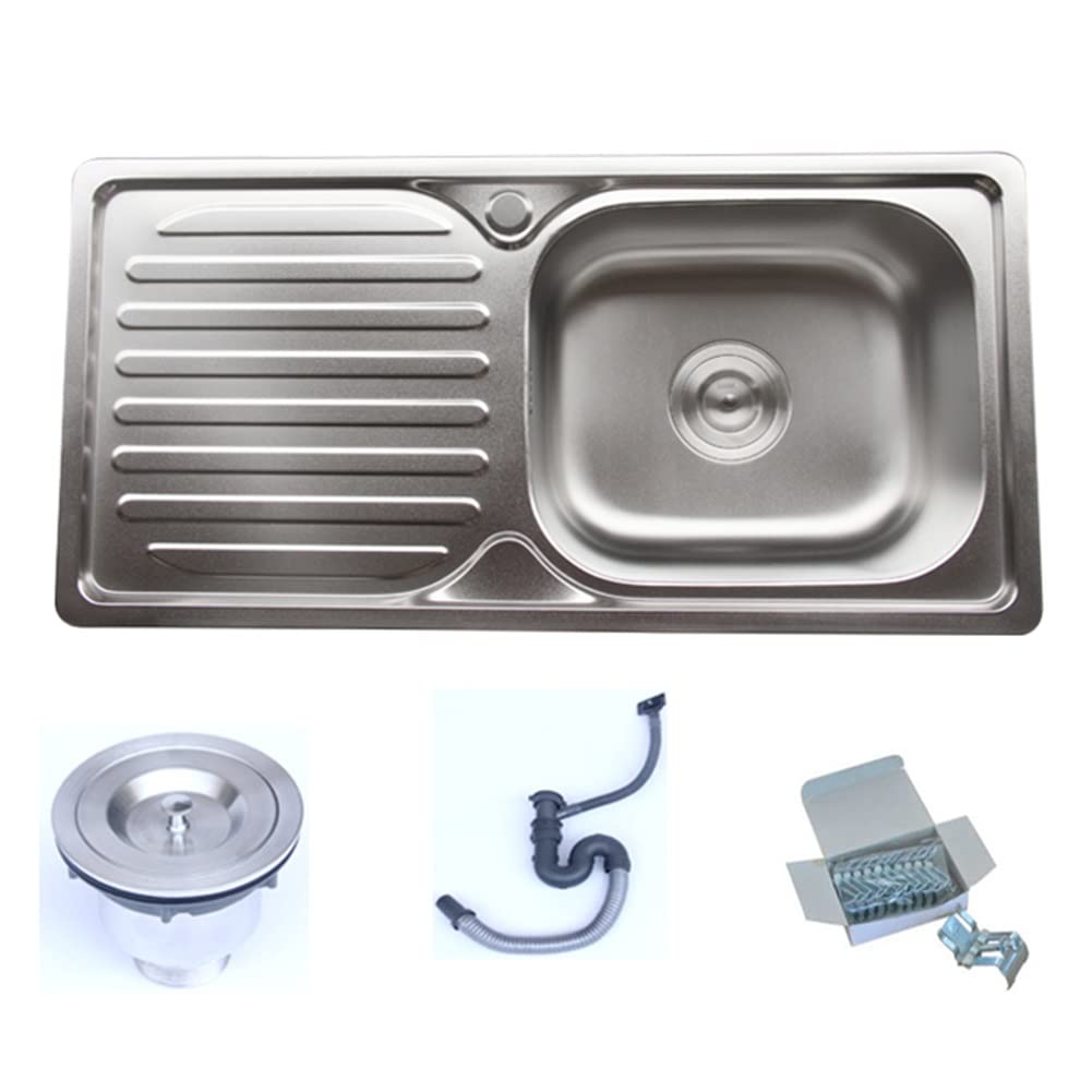 WDSOPK Kitchen Sink with Drainboard - Stainless Steel Topmount Multipurpose Sink for Workstation, Rv, Outdoor Kitchen, or Bar Sink - Single Bowl Basin,Right-Kit A-81.6x48.1cm
