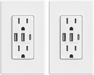ELEGRP USB Outlets Receptacles, 3-Port USB C Wall Outlet, 30W 6.0A USB Electrical Outlet, 15 Amp Tamper-Resistant Outlet w...