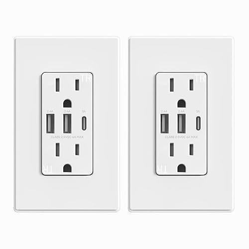 Miniatura 20 de ELEGRP Tomacorrientes USB, toma de pared de 3 puertos, toma eléctrica de 30 W 6.0 A, toma de corriente resistente a manipulaciones de 15 amperios