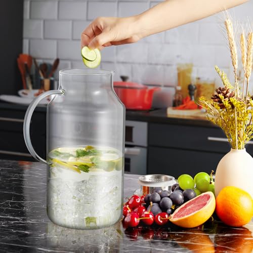 Image of Bivvclaz 1 Gallon Glass Pitcher with Lid and Handle, Water Pitcher for Fridge, Glass Carafe for Hot /Cold Water, Large Iced Tea Jug for Coffee, Juice and Homemade Beverage