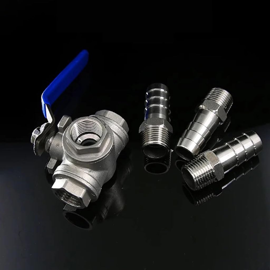 Válvula de bola de 3 vías con puerto en T de acero inoxidable 304 - Conector de lengüeta for manguera for agua, aceite - 6 mm a 20 mm(16mm)