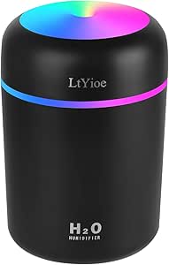 LtYioe Humidifier Portable Mini Humidifiers for Bedroom, Personal Desktop Cool Mist Air Humidifier with Colorful Night Light, 2 Mist Modes &amp; Auto Shut-Off, Super Quiet for Car Office Home (Black)