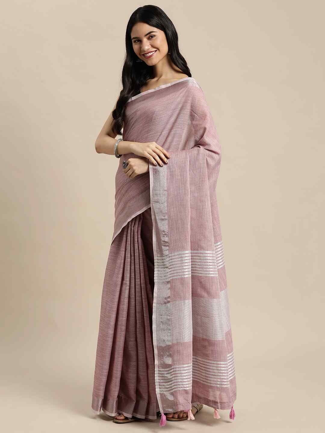Shiv Textiles Women's Linen Cotton Zari Weaving Border Saree(AUS-SUKRG1007-PURPLE) 2