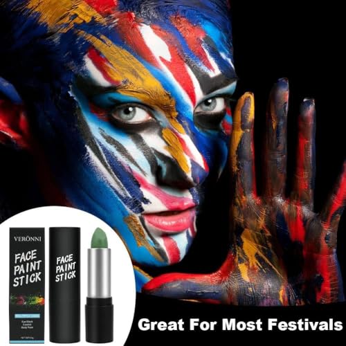 Sports Face Paint Stick for Cricket Football Matches Waterproof Long Lasting Cream Makeup for Stadium Events Halloween Cosplay Party Supplies Black White Green (Black-Green) 5 51+FIElWWHL