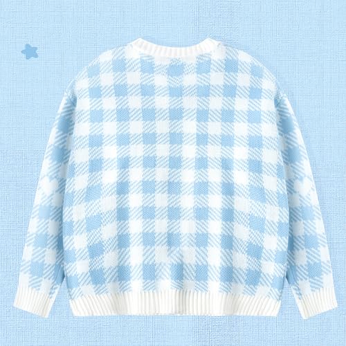 Image of Kawaii Cartoon Cardigan Sweaters for Women Girls Long Sleeve Open Front Knit Cardigans Plaid JK School Uniform