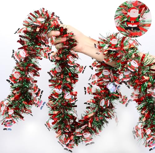 LATERN 10M Weihnachts Lametta Girlande mit Weihnachtsmann, Rot Grün...