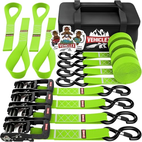 Motorcycle Ratchet Tie Down Straps with Soft Loops - Vehiclex 4PK Heavy Duty 1.5