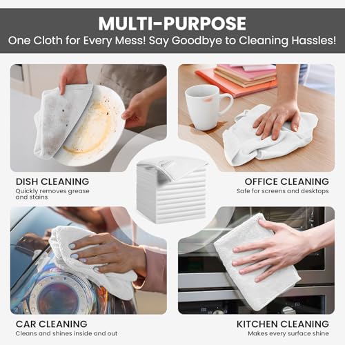 Image of SIFANGKE Microfiber Cleaning Cloth, 12 Pack Lint-Free and Highly Absorbent Rags, White Reusable Microfiber Towels for Car, Kitchen, Bathroom and Household Cleaning Supplies, 11.8 inchX11.8 inch
