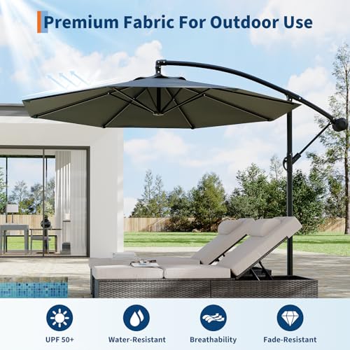 10FT Cantilever Umbrella outdoor patio, Offset Patio Umbrella with Easy Lift & Tilt Adjustment, UV Protection Fade Resistant for Deck, Pool, Garden, Gray