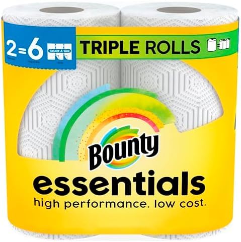 Bounty Essentials Paper Towels, Select-A-Size | White | 2 Triple Rolls = 6 Regular Rolls, Pack of 6