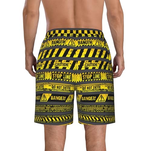Mens Quick Dry Swim Trunks Beach Pants Board Shorts Bathing Suits, Danger Caution Warning Police Stripe3