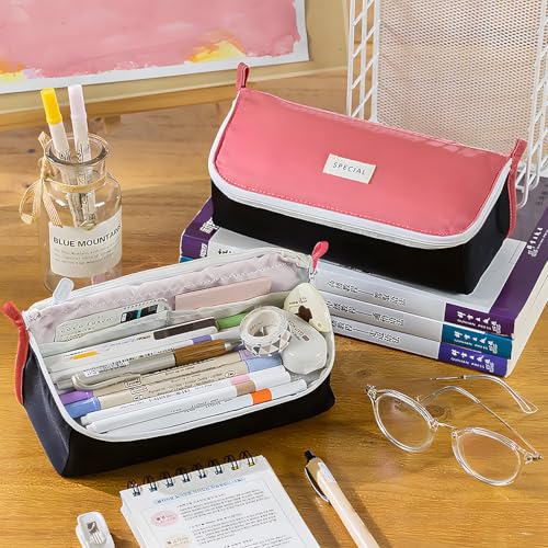 Image of Pencil Case Large Capacity Pencil Pouch Pen Bag with Big Compartment, Foldable Pencil Bags with Zipper Pencil Pouch, Student Pencil Case Stationery Bag for Girls and Boys Teen Adults Women Men (Red)
