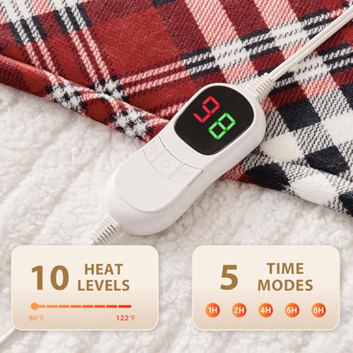 Image of HomeMate Electric Blanket Heated Full Size - 72 inchx84 inch Ultra Soft Cozy Flannel Heating Blanket with 10 Fast Heat Levels 8 Hours Auto Off Over-Heated Protection ETL Certification Keep Warm in Home Office